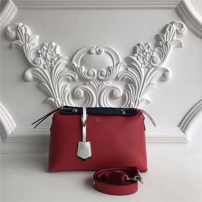 149S FENDI 芬迪 2017新款 柔軟小牛皮 拼色波士頓手提包挎包 紅拼白