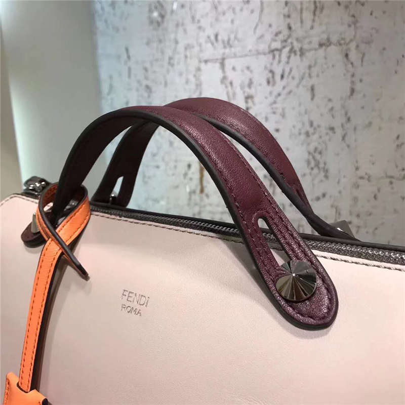 149S FENDI 芬迪 2017新款 柔軟小牛皮 拼色波士頓手提包挎包 米色拼橙色