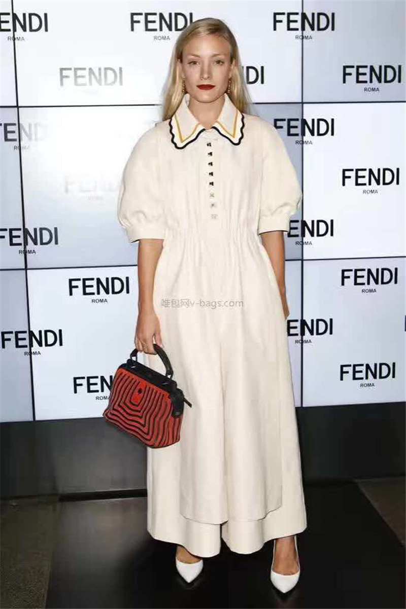 8785 FENDI 芬迪 小牛皮時裝秀款 水波紋 手提斜跨肩包 紅色