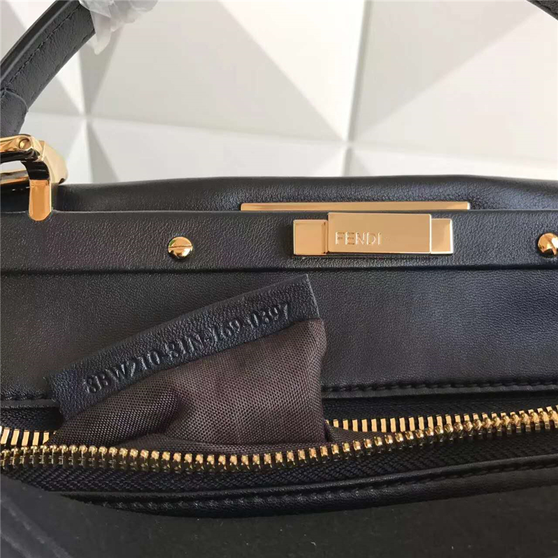 9210M FENDI 芬迪 邊緣編織裝飾 柔軟小牛皮手提包 黑色