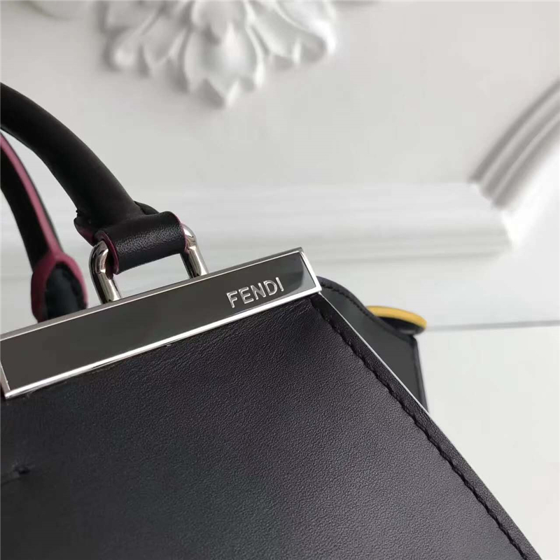 279 FENDI 芬迪 迷你柔軟小牛皮 購物包 彩色毛邊 軟羊革襯里 黑色(黑襯里)