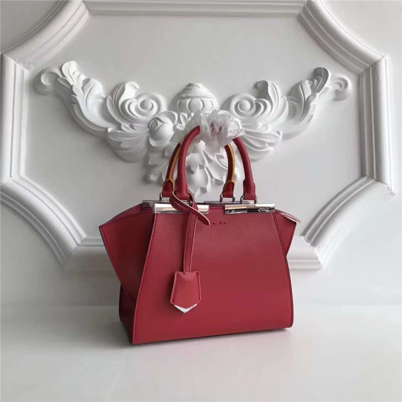 279 FENDI 芬迪 迷你柔軟小牛皮 購物包 彩色毛邊 軟羊革襯里 紅色