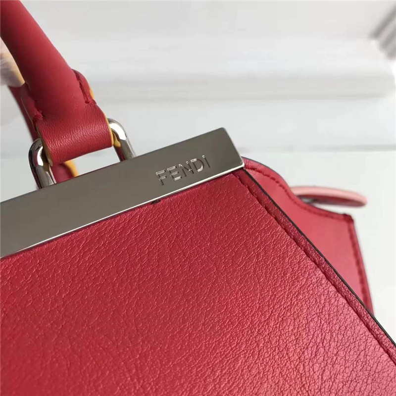 279 FENDI 芬迪 迷你柔軟小牛皮 購物包 彩色毛邊 軟羊革襯里 紅色