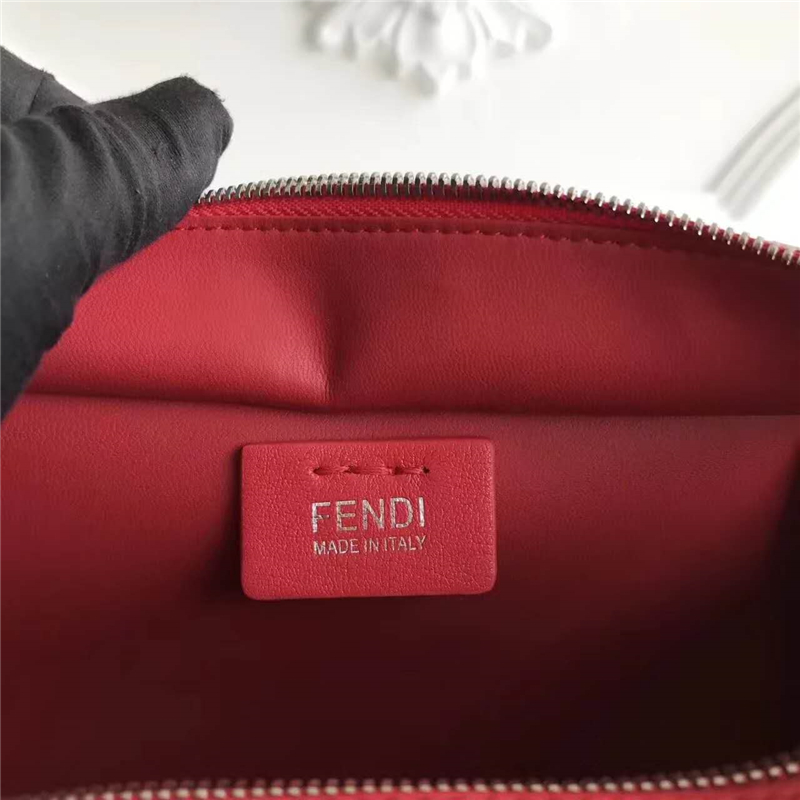 279 FENDI 芬迪 迷你柔軟小牛皮 購物包 彩色毛邊 軟羊革襯里 紅色