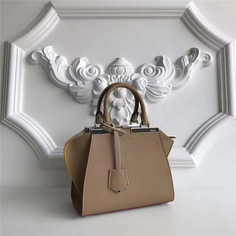 279 FENDI 芬迪 迷你柔軟小牛皮 購物包 彩色毛邊 軟羊革襯里 卡其色