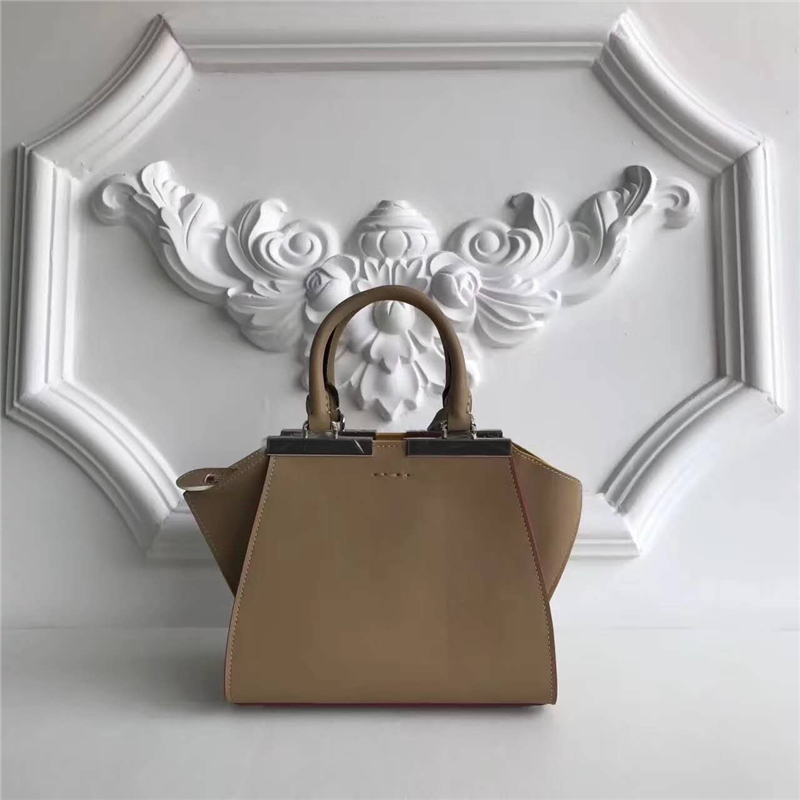 279 FENDI 芬迪 迷你柔軟小牛皮 購物包 彩色毛邊 軟羊革襯里 卡其色