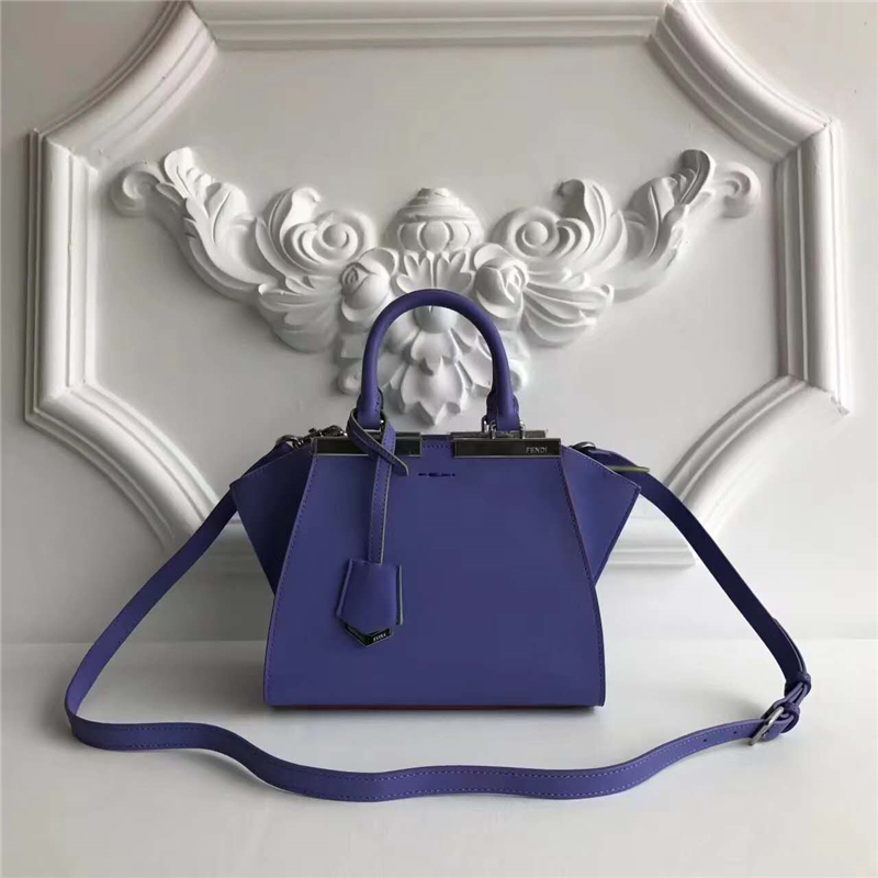 279 FENDI 芬迪 迷你柔軟小牛皮 購物包 彩色毛邊 軟羊革襯里 紫藍色