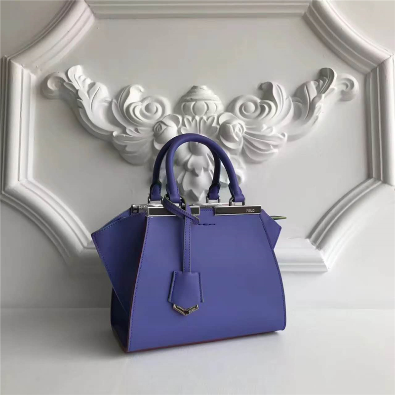 279 FENDI 芬迪 迷你柔軟小牛皮 購物包 彩色毛邊 軟羊革襯里 紫藍色