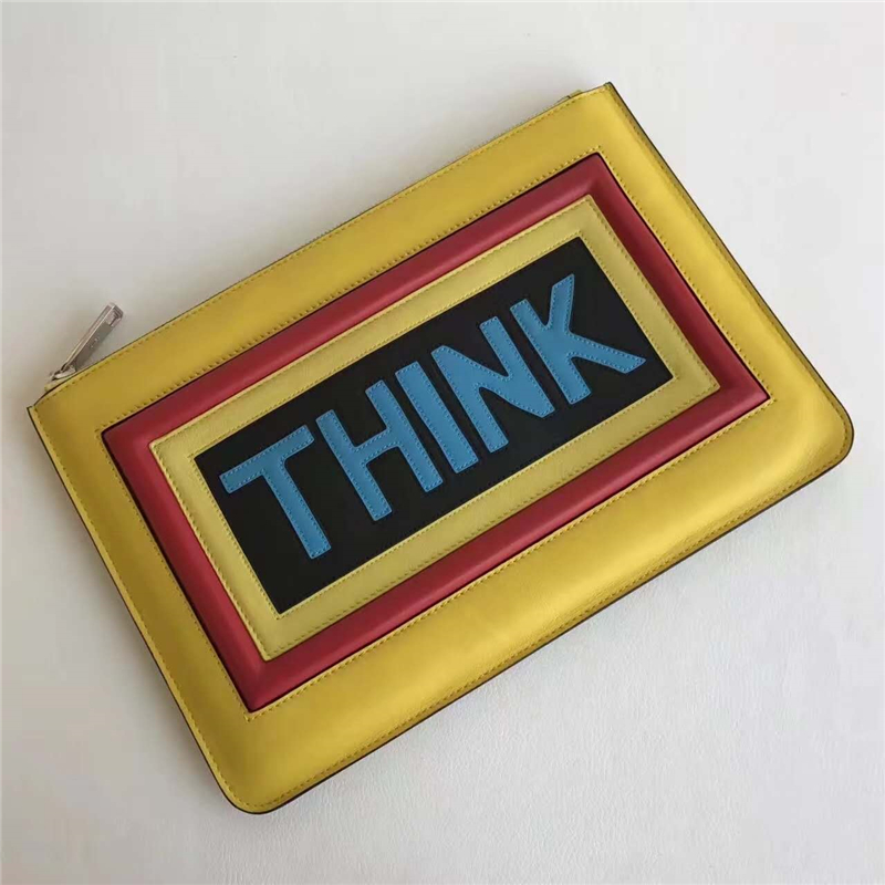 666 FENDI 芬迪 字母字樣 小牛皮 薄款手拿包 黃色