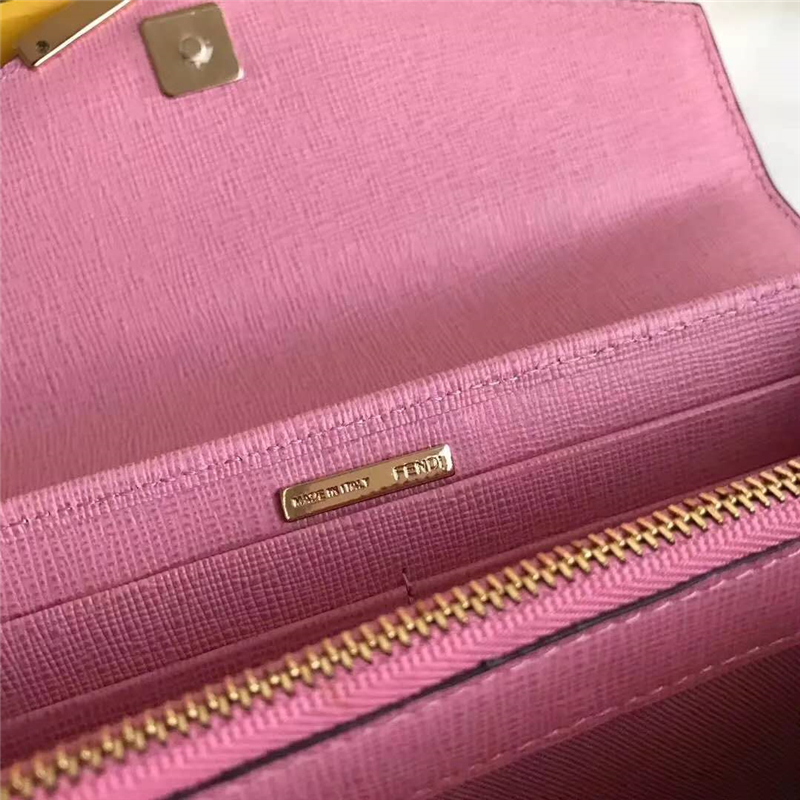 0306 FENDI 芬迪 小牛皮 翻蓋按扣 長款皮夾 粉色