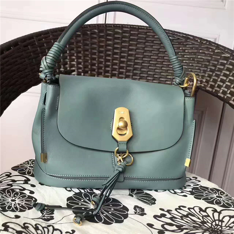 5655 Chloe 珂洛伊 Owen系列 金色鎖扣 進(jìn)口牛皮 拼皮翻蓋包 薄荷綠