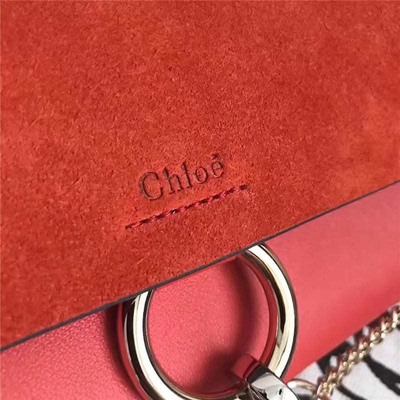 7565 Chloe 珂洛伊 Faye mini 牛皮配磨砂皮 圓環鏈條 單肩斜挎包 紅色
