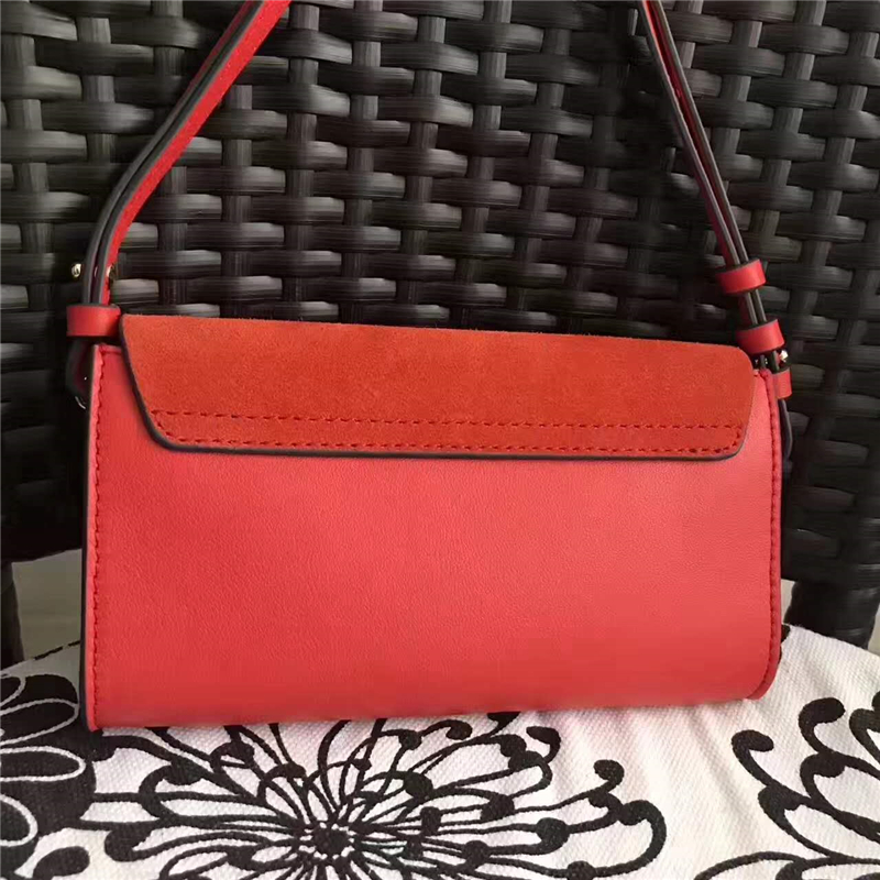 7565 Chloe 珂洛伊 Faye mini 牛皮配磨砂皮 圓環鏈條 單肩斜挎包 紅色