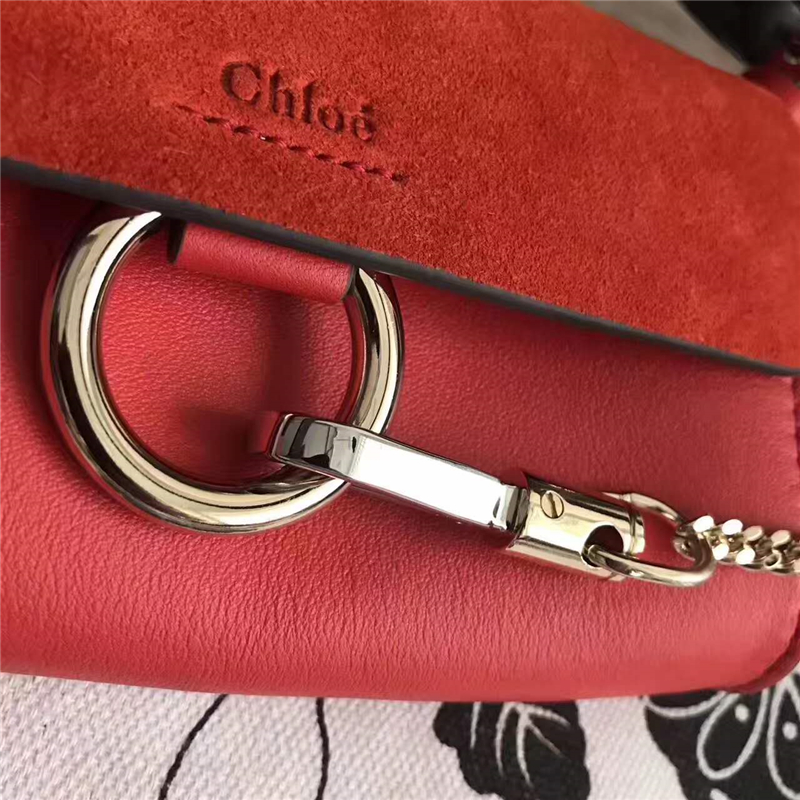 7565 Chloe 珂洛伊 Faye mini 牛皮配磨砂皮 圓環鏈條 單肩斜挎包 紅色