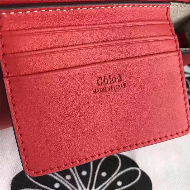 7565 Chloe 珂洛伊 Faye mini 牛皮配磨砂皮 圓環鏈條 單肩斜挎包 紅色