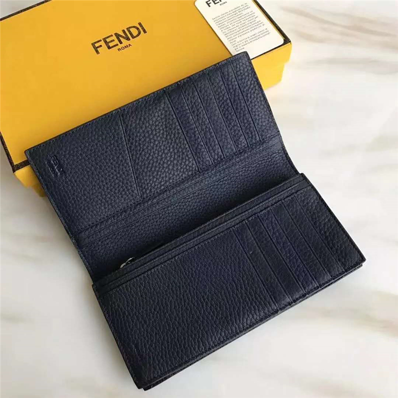 0186 FENDI 芬迪 荔枝紋白叻釘 羅馬SELLERIA長(zhǎng)款皮夾 黑灰色