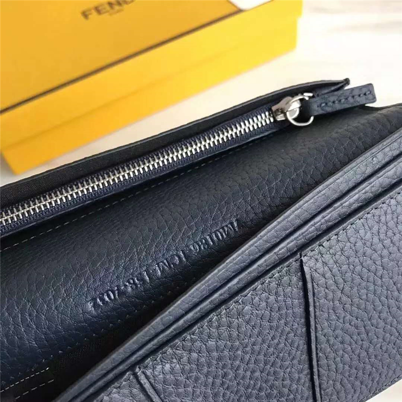 0186 FENDI 芬迪 荔枝紋白叻釘 羅馬SELLERIA長(zhǎng)款皮夾 黑灰色