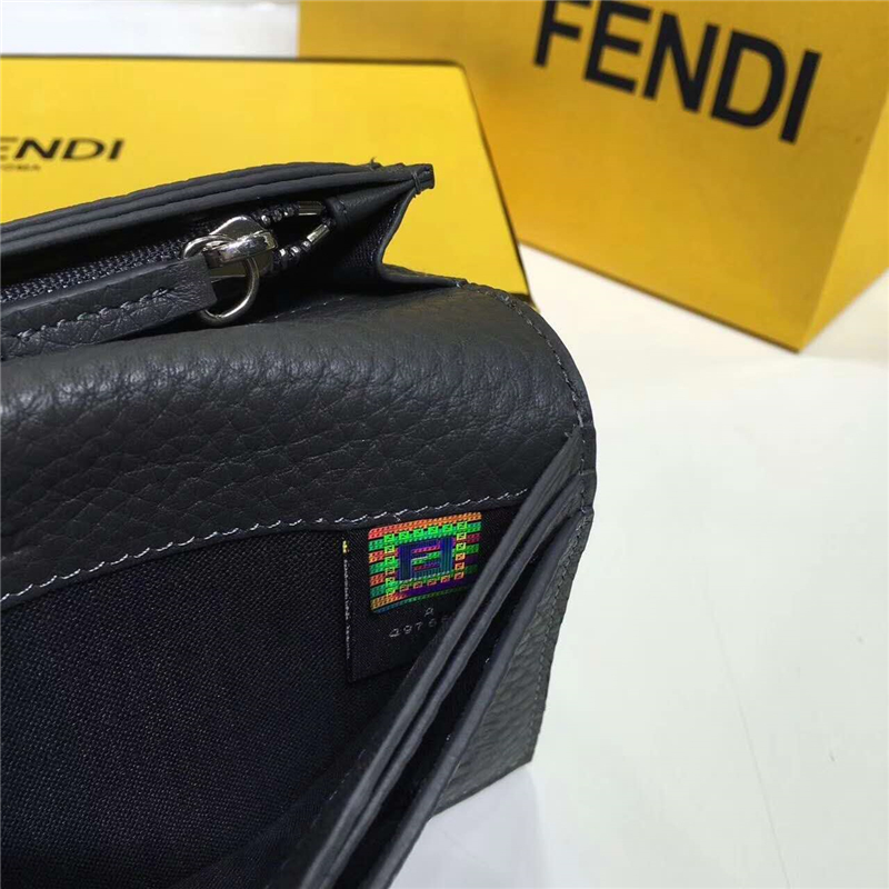 0186 FENDI 芬迪 荔枝紋白叻釘 羅馬SELLERIA長(zhǎng)款皮夾 黑色