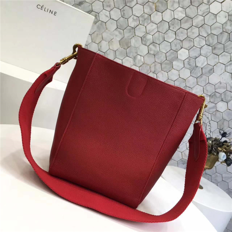 Celine 賽琳 Seau Sangle 真皮荔枝紋 寬肩帶 Sangle水桶包 紅色