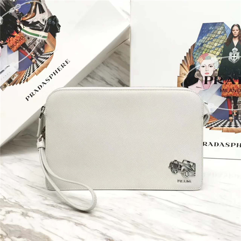 2VF056 Prada普拉達(dá) 新款車仔 原廠皮 男士 手拿包 白色