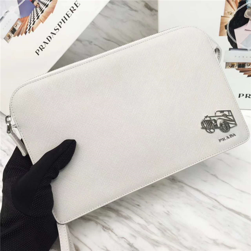 2VF056 Prada普拉達(dá) 新款車仔 原廠皮 男士 手拿包 白色