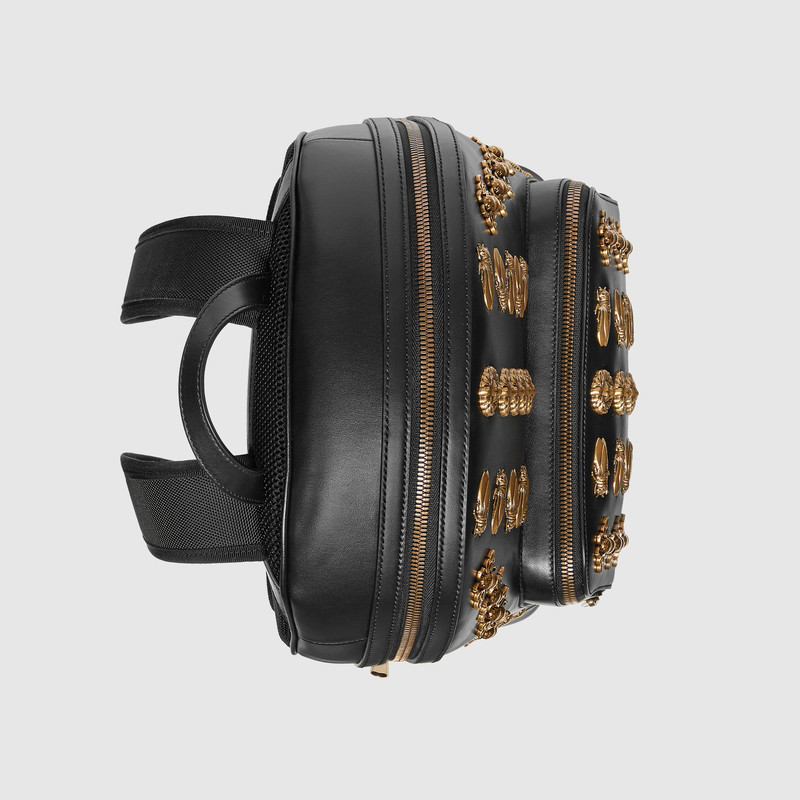 406370 GUCCI 古馳 動物造型 金屬鉚釘 真皮雙肩包 黑色