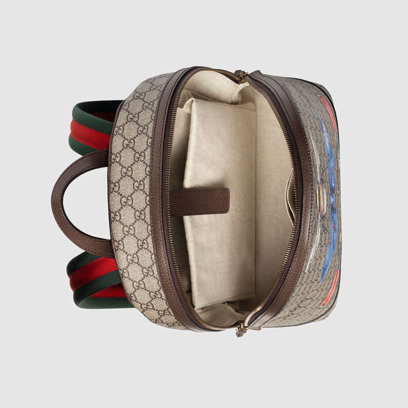 419584 GUCCI 古馳 昆蟲印花 GG Supreme 高級人造帆布 雙肩包 烏木色