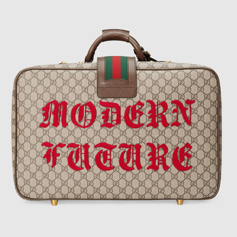 424501 Gucci Courrier系列 GG Supreme高級人造帆布 行李箱 烏木色