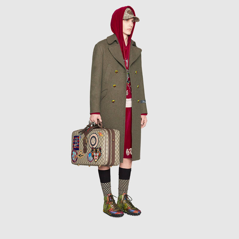 424501 Gucci Courrier系列 GG Supreme高級人造帆布 行李箱 烏木色