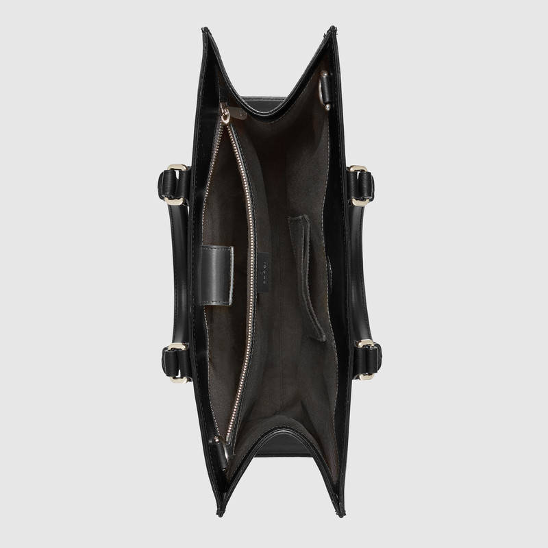 478326 GUCCI 氣場貓貼花 GG Supreme高級人造帆布 購物袋 黑灰色