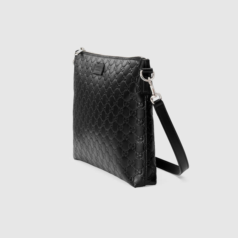 473882 GUCCI Gucci Signature 柔軟質地 郵差包 黑色