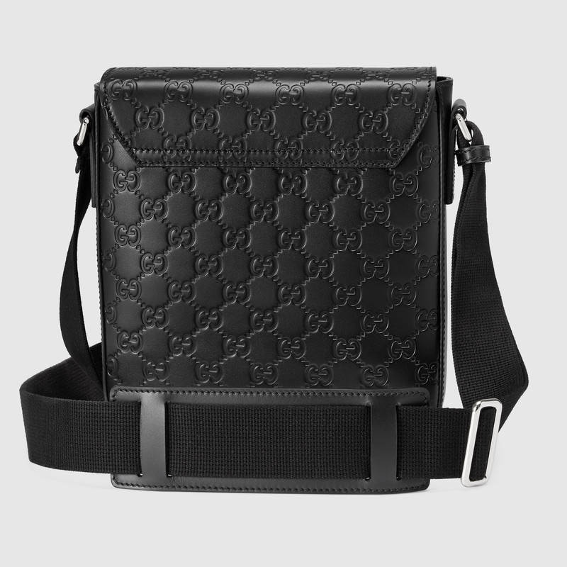 473877 GUCCI Gucci Signature 真皮 翻蓋前扣 郵差包 黑色