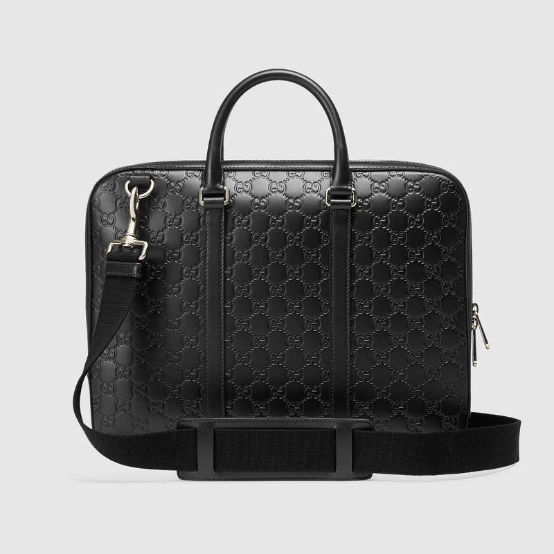 451169 GUCCI Gucci Signature 真皮 纖薄 公文包 黑色