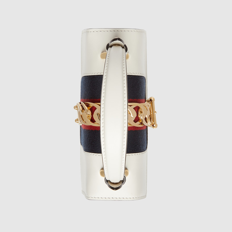 470270 GUCCI Sylvie 系列 金色鏈條搭扣 皮革 迷你手袋 白色