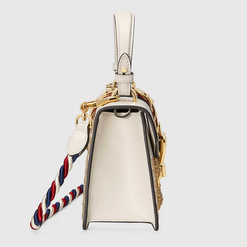 470270 GUCCI Sylvie 系列 動物造型鉚釘 皮革 迷你手袋 白色