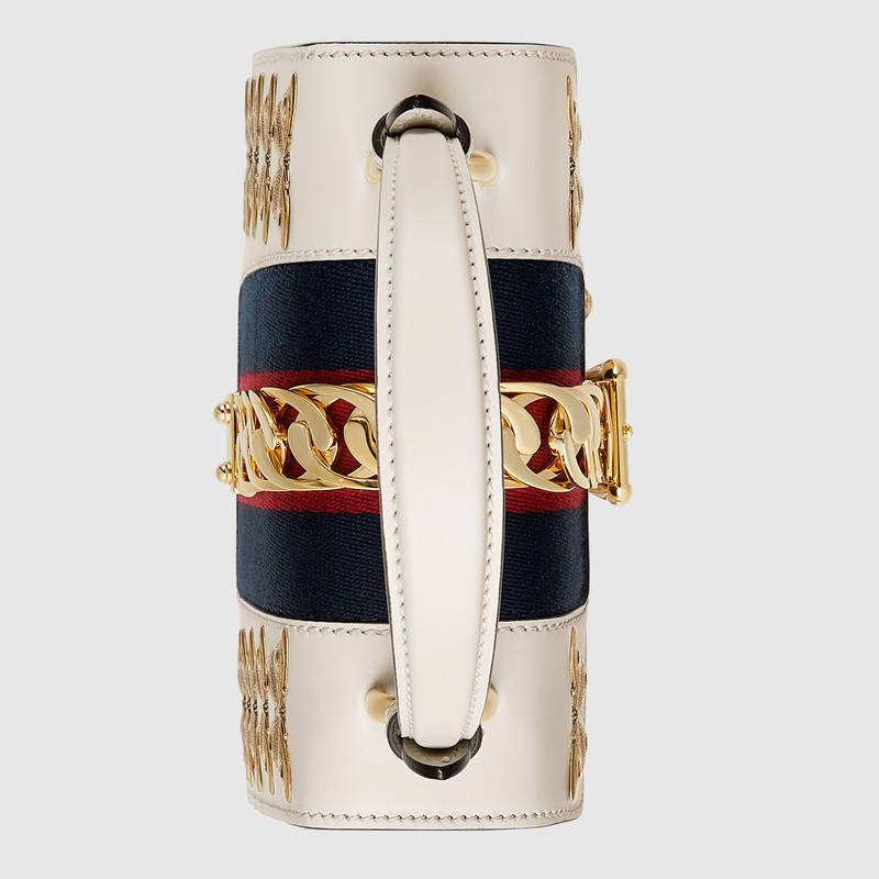 470270 GUCCI Sylvie 系列 動物造型鉚釘 皮革 迷你手袋 白色