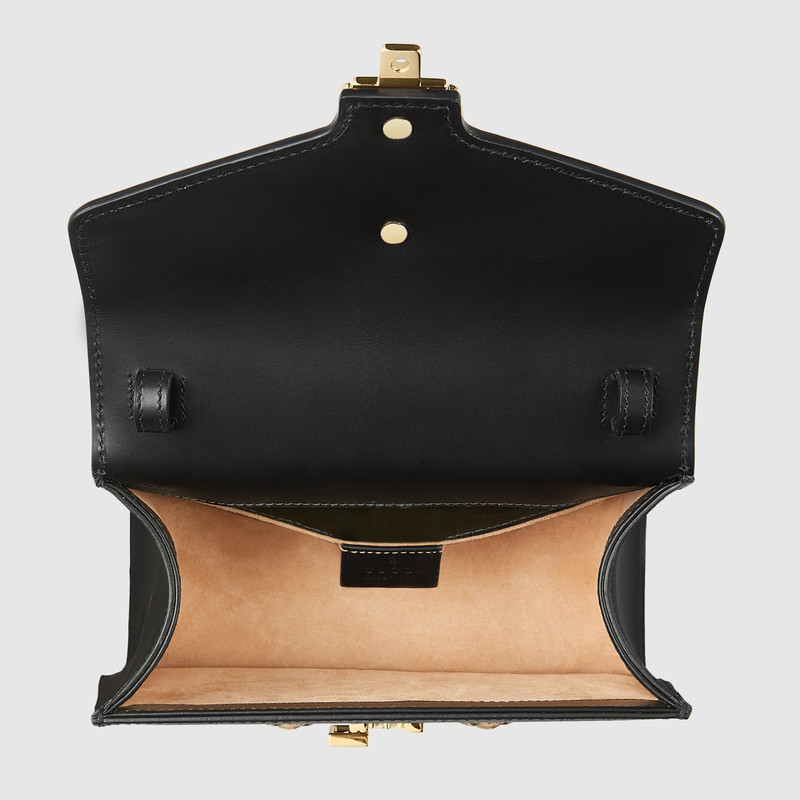 470270 GUCCI Sylvie 系列 動物造型鉚釘 皮革 迷你手袋 黑色