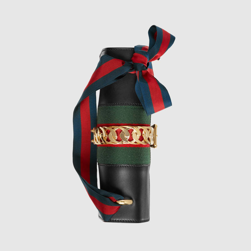 421882 GUCCI Sylvie 系列 織帶裝飾 皮革 肩背包 黑色