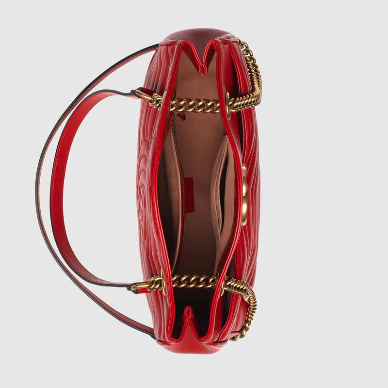 443501 GUCCI GG Marmont系列 絎縫 皮革 購(gòu)物袋 紅色