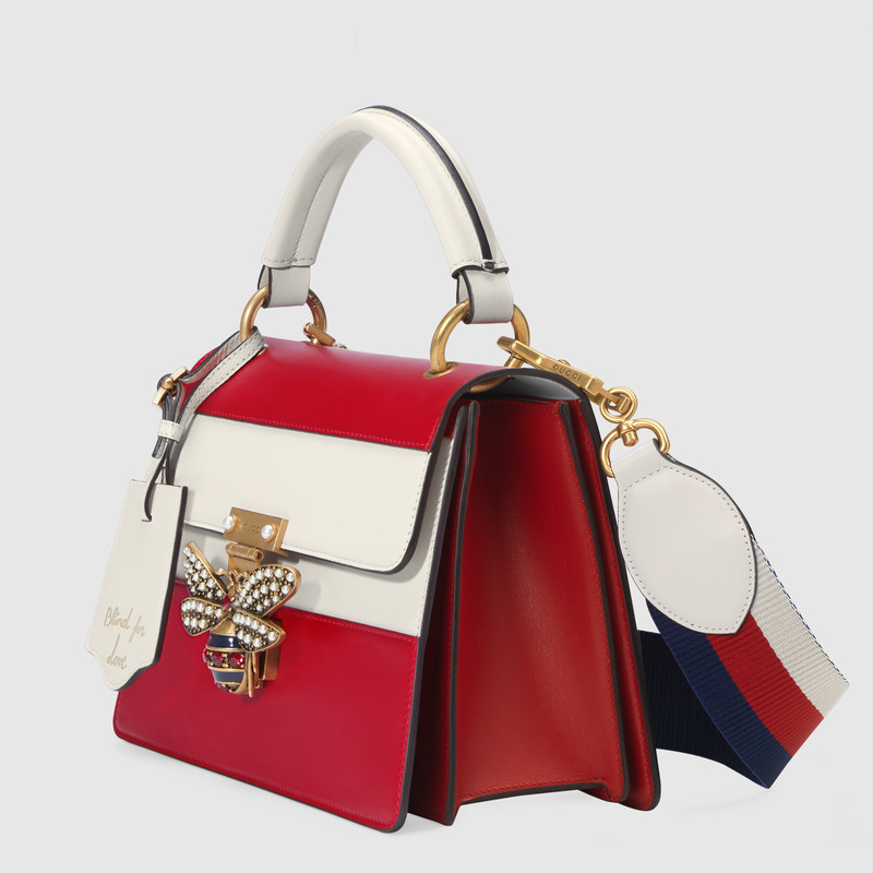 476541 GUCCI Queen Margaret 系列 皮革 手提包 芙蓉紅和白色