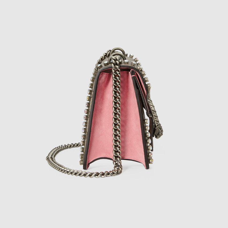 400249 Dionysus 系列 水晶裝飾 GG Supreme高級人造帆布 鏈條肩背包 烏木色配粉