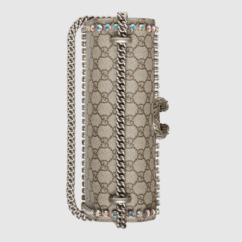 400249 Dionysus 系列 水晶裝飾 GG Supreme高級人造帆布 鏈條肩背包 烏木色配粉