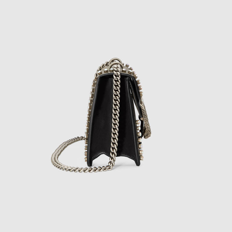 400249 Dionysus 系列 水晶裝飾 GG Supreme高級人造帆布 鏈條肩背包 烏木色配黑