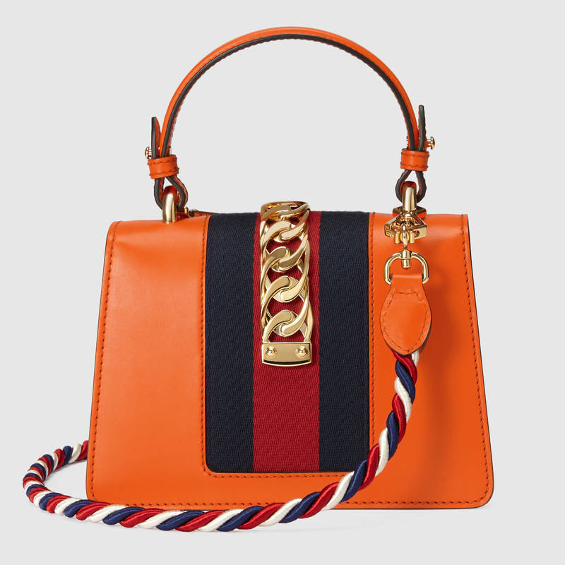 470270 GUCCI Sylvie 系列 皮革 迷你手袋 橘色