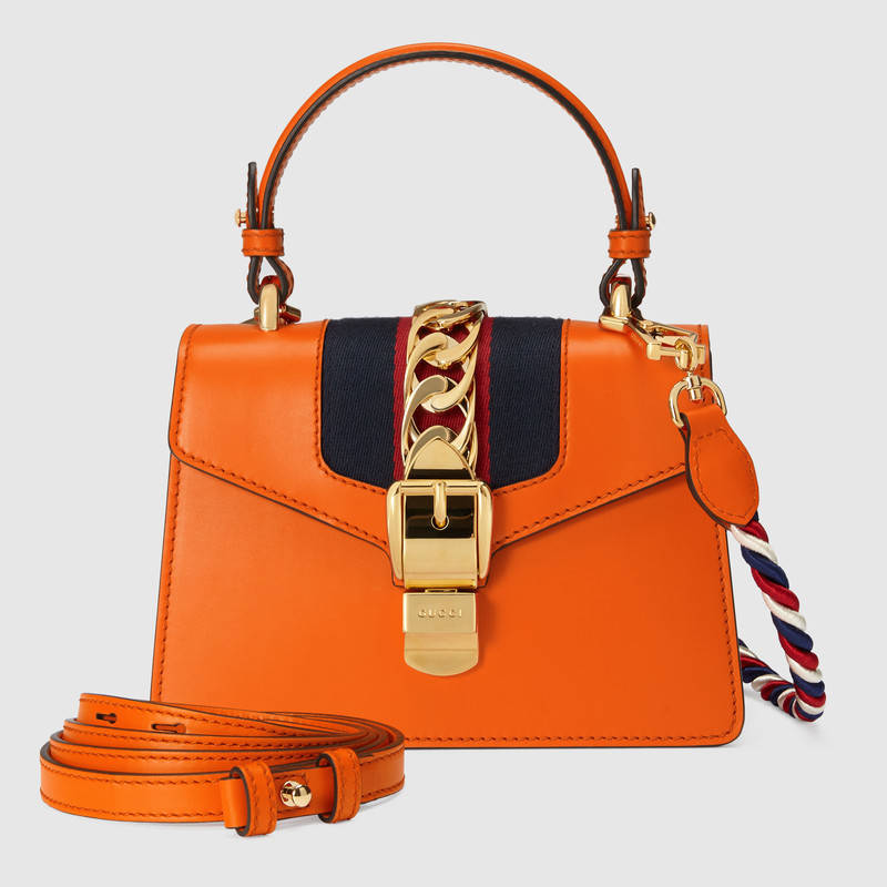 470270 GUCCI Sylvie 系列 皮革 迷你手袋 橘色