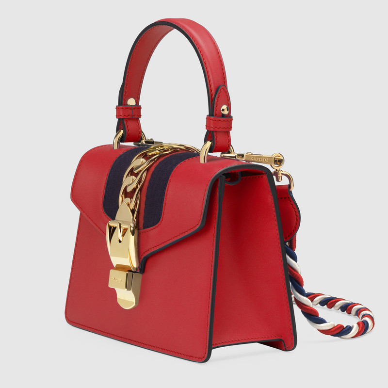 470270 GUCCI Sylvie 系列 皮革 迷你手袋 芙蓉紅