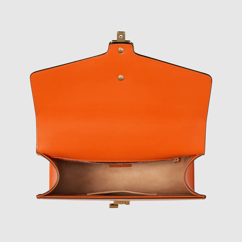 421882 GUCCI Sylvie 系列 織帶裝飾 皮革 肩背包 橘色