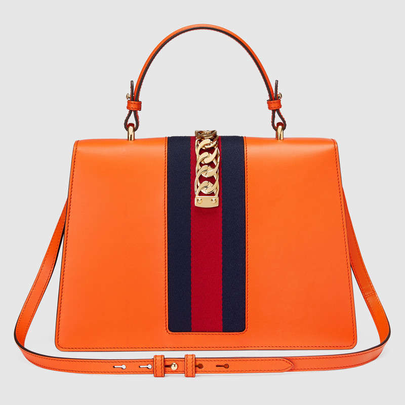 431665 GUCCI Sylvie 系列 皮革 手提包肩背包 橘色
