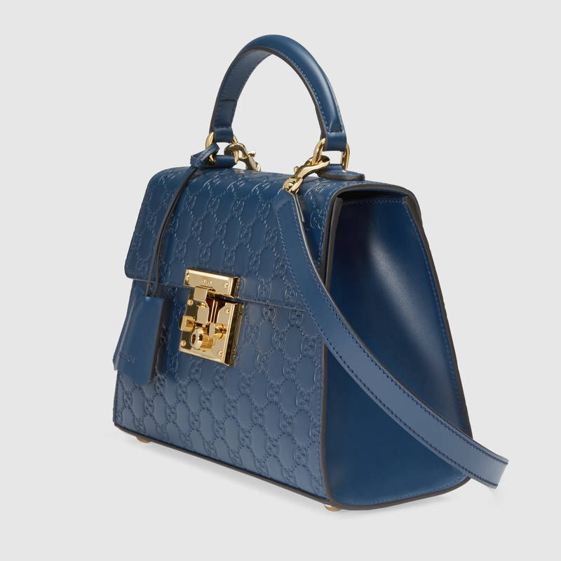 453188 Padlock 系列 Gucci Signature 皮革 手提包 藍色