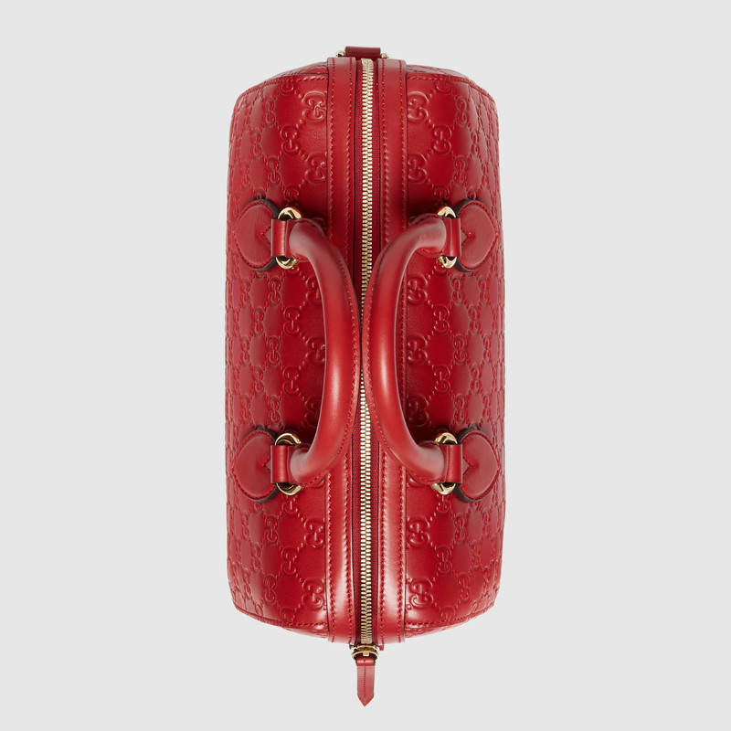 453573 Gucci Signature 柔軟質地 皮革 手提包 波士頓包 芙蓉紅